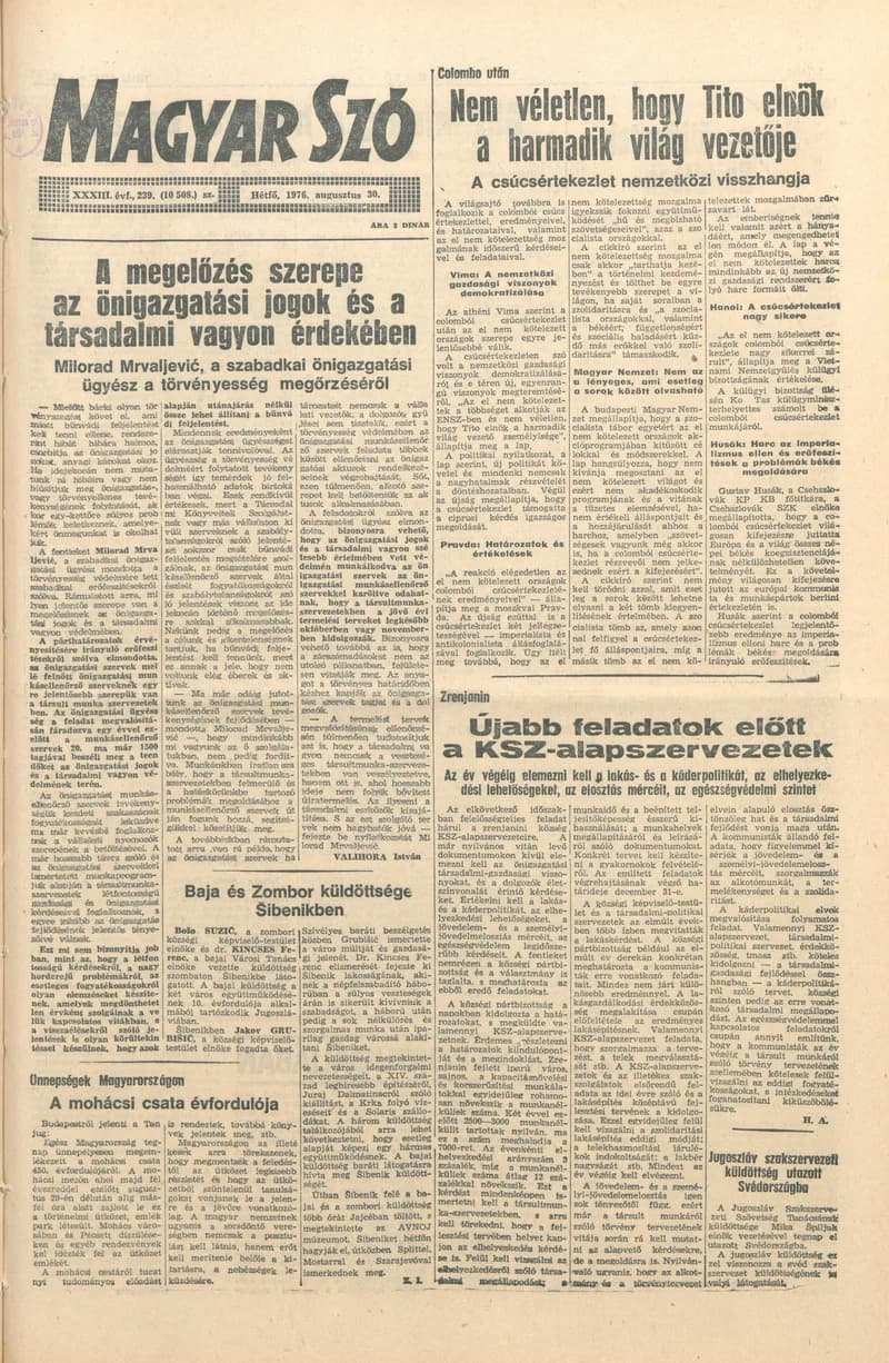 Magyar Szó, 33. évf. 1976. augusztus 30. 239. sz. 1–6. oldal