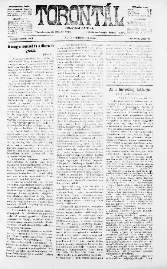 Torontál, 43. évf. 1914. július 9. 153. sz.