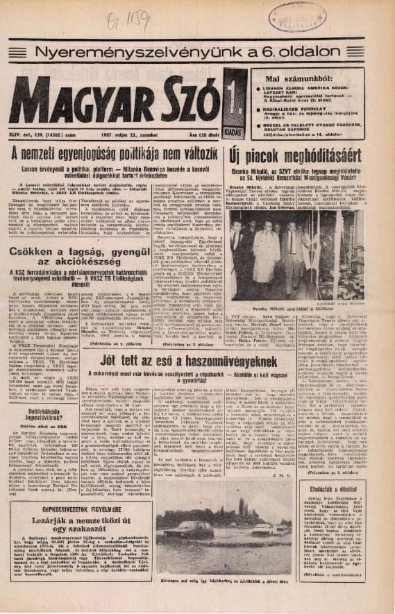 Magyar Szó, 44. évf. 1987. május 23. 139. sz. 1–28. oldal