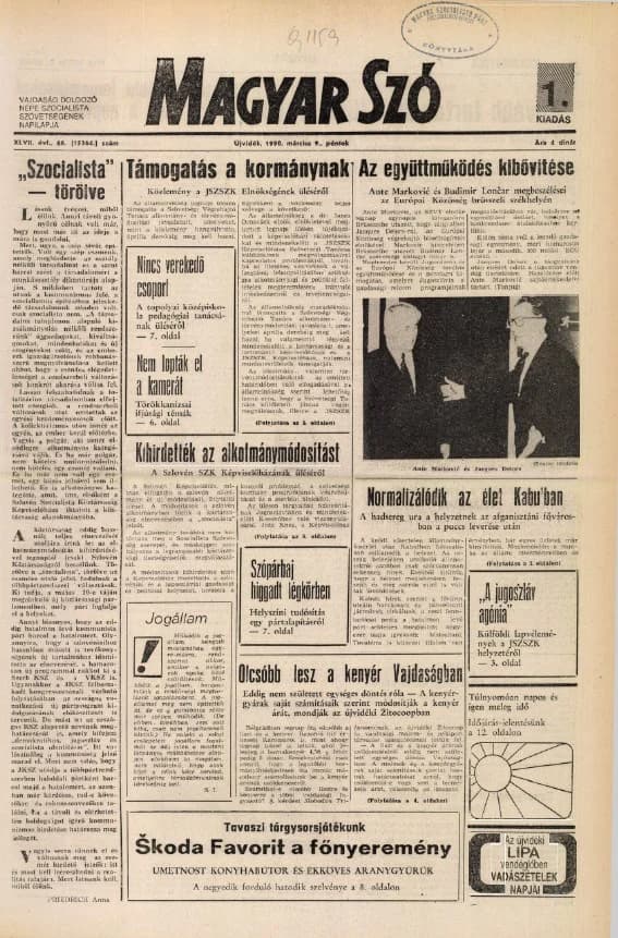 Magyar Szó, 47. évf. 1990. március 9. 66. sz. 1–20. oldal