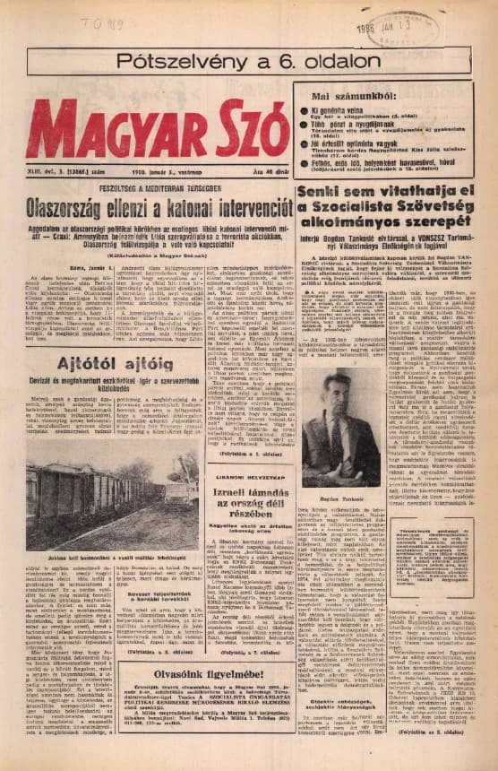 Magyar Szó, 43. évf. 1986. január 5. 3. sz. 1–28. oldal