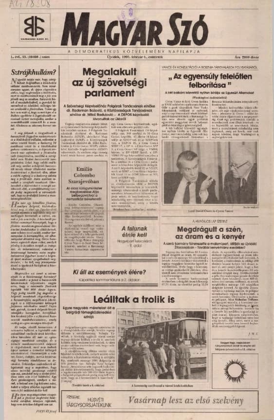 Magyar Szó, 50. évf. 1993. február 4. 33. sz. 1–16. oldal