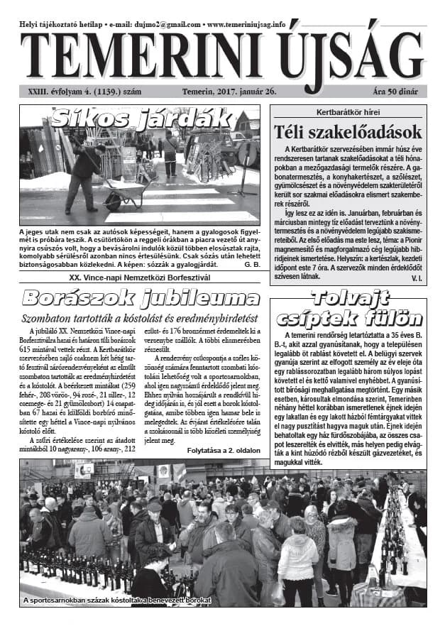 Temerini Újság, 23. évf. 2017. január 26. 4. sz.