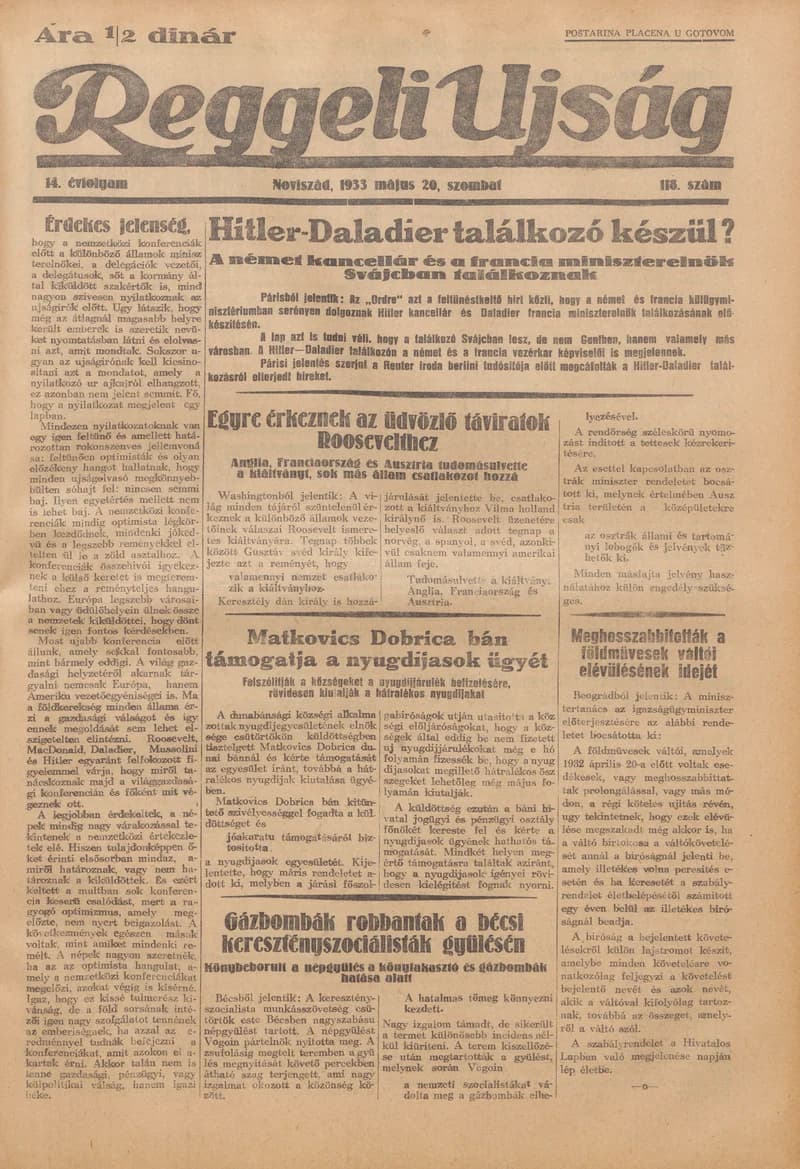 Reggeli Újság, 14. évf. 1933. május 20. 118. sz.