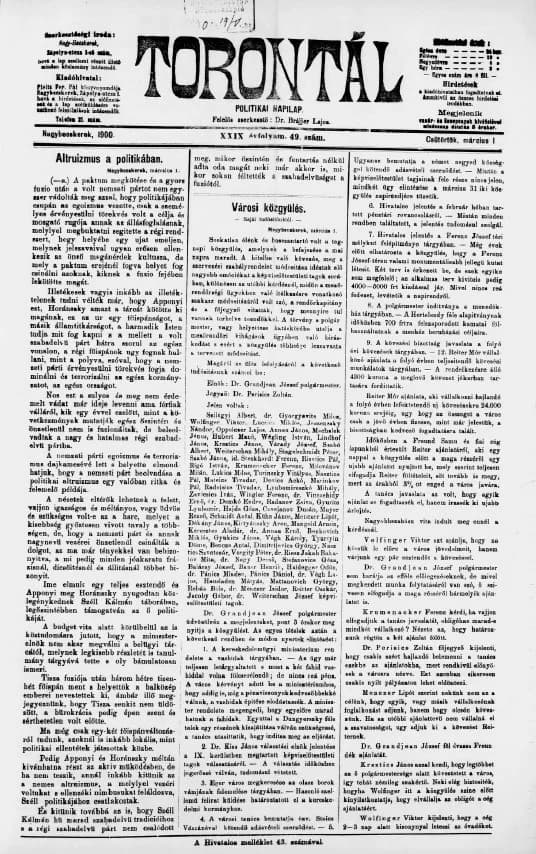 Torontál, 29. évf. 1900. március 1. 49. sz.