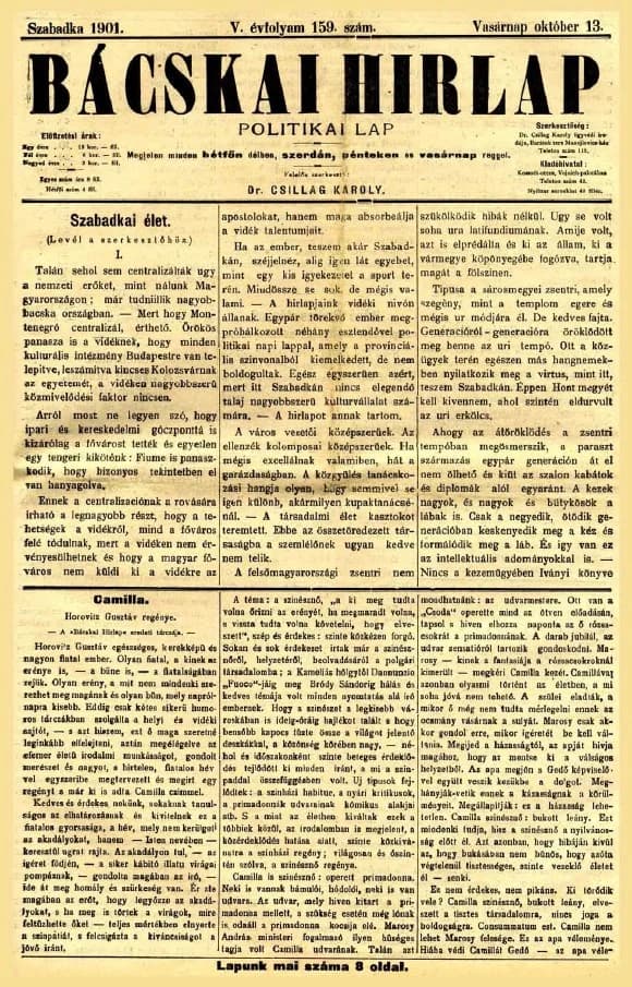 Bácskai Hirlap, 5. évf. 1901. október 13. 159. sz.