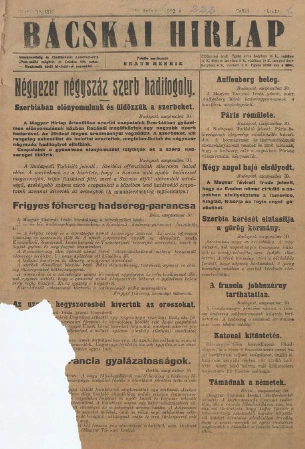 Bácskai Hirlap, 18. évf. 1914. október 1. 222. sz.