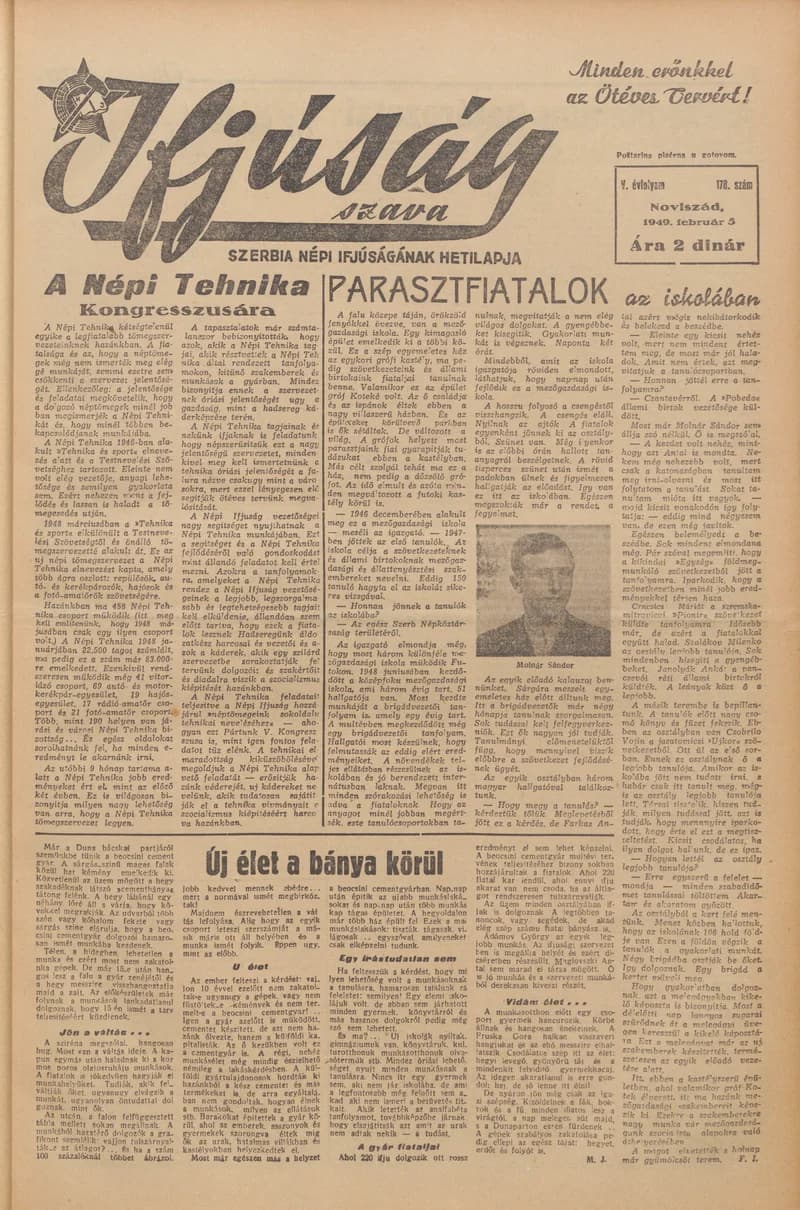 Ifjúság Szava, 5. évf. 1949. február 5. 178. sz.