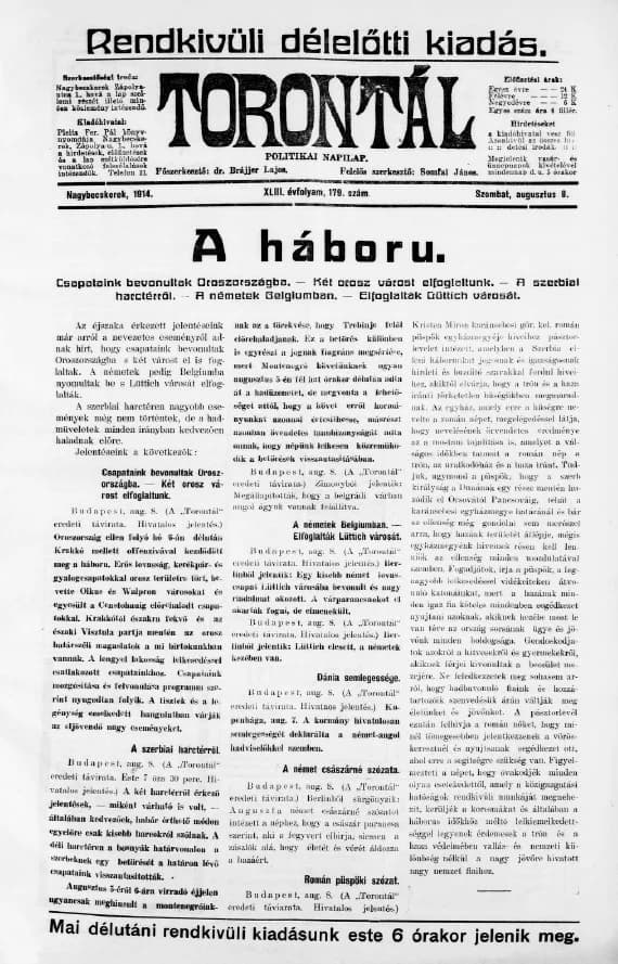 Torontál, 43. évf. 1914. augusztus 8. 179. sz.