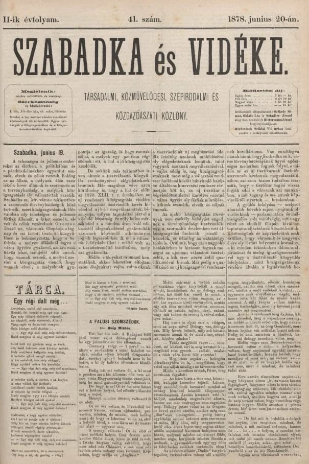 Szabadka és vidéke, 2. évf. 1878. június 20. 41. sz.
