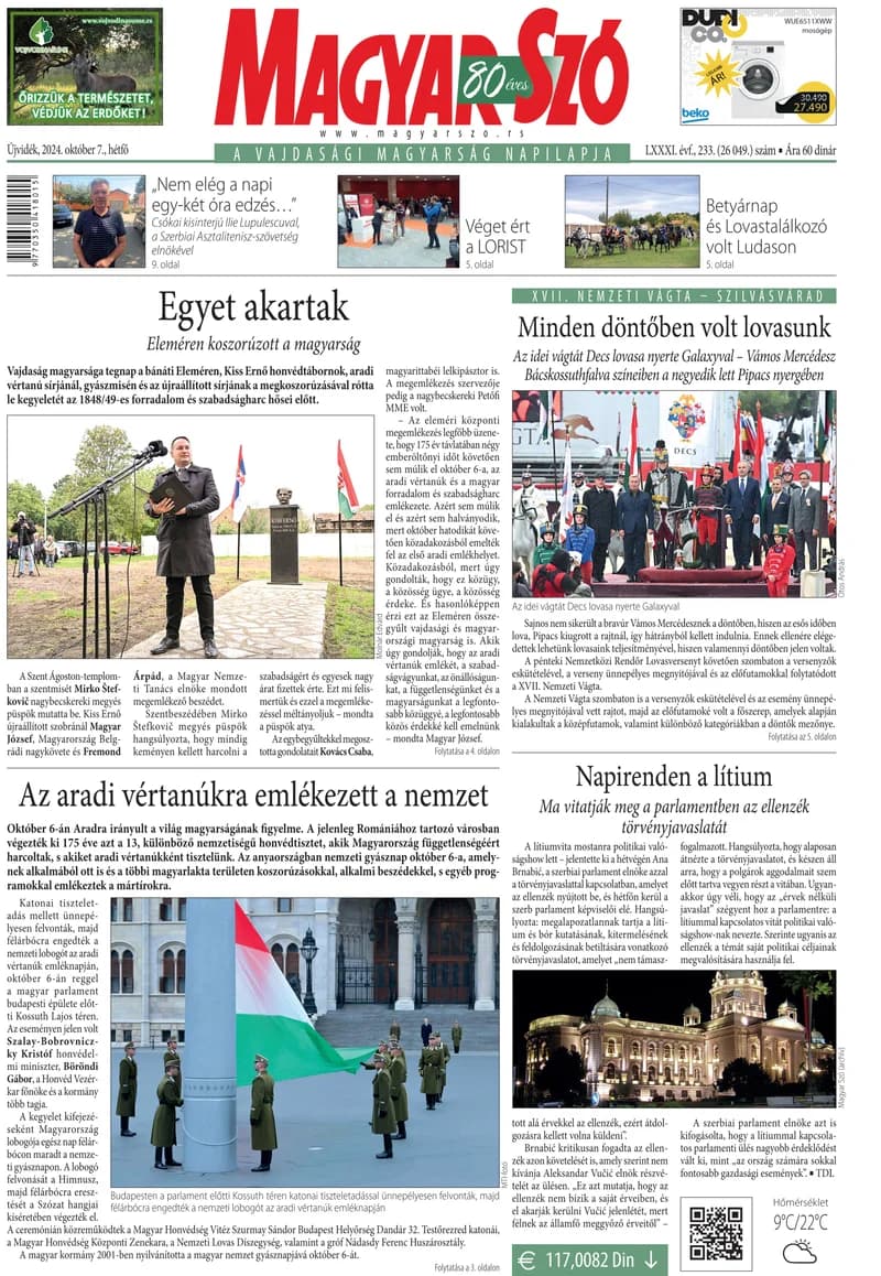 Magyar Szó, 81. évf. 2024. október 7. 233. sz. 1–16. oldal