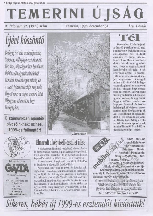 Temerini Újság, 4. évf. 1998. december 31. 52. sz.