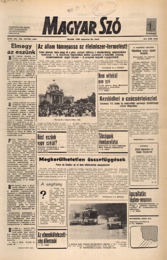 Magyar Szó, 46. évf. 1989. augusztus 29. 236. sz. 1–16. oldal