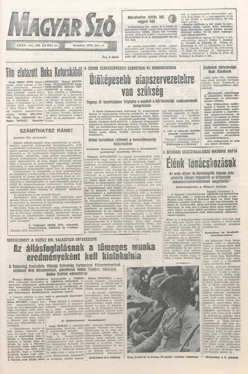 Magyar Szó, 35. évf. 1978. november 4. 304. sz. 1–20. oldal