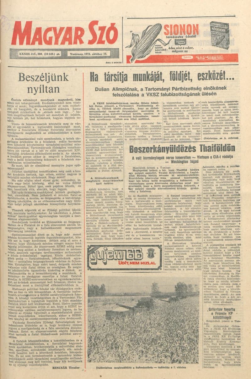 Magyar Szó, 33. évf. 1976. október 10. 280. sz. 1–32. oldal