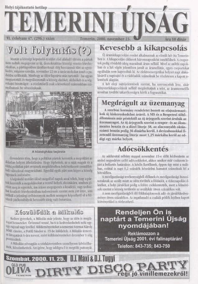 Temerini Újság, 6. évf. 2000. november 23. 47. sz.