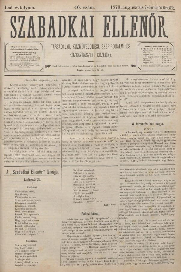 Szabadkai Ellenőr, 1. évf. 1879. augusztus 7. 46. sz.