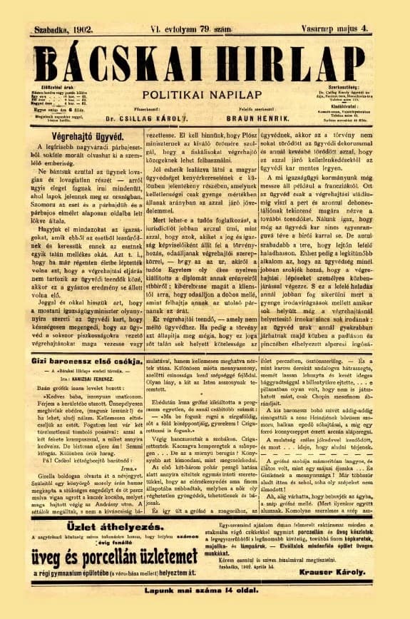 Bácskai Hirlap, 6. évf. 1902. május 4. 79. sz.