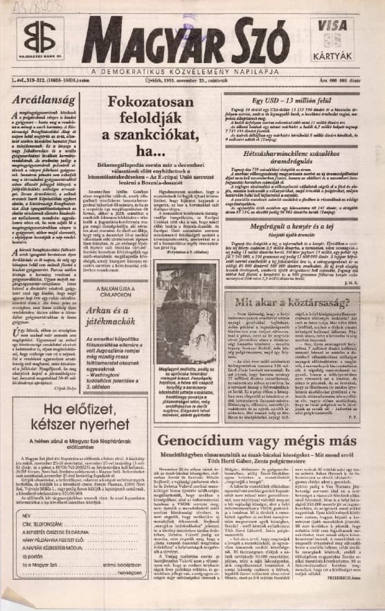 Magyar Szó, 50. évf. 1993. november 25. 319–322. sz. 1–8. oldal