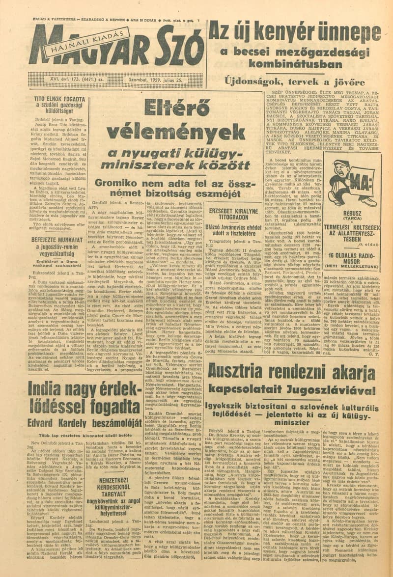 Magyar Szó, 16. évf. 1959. július 25. 173. sz. 1–22. oldal