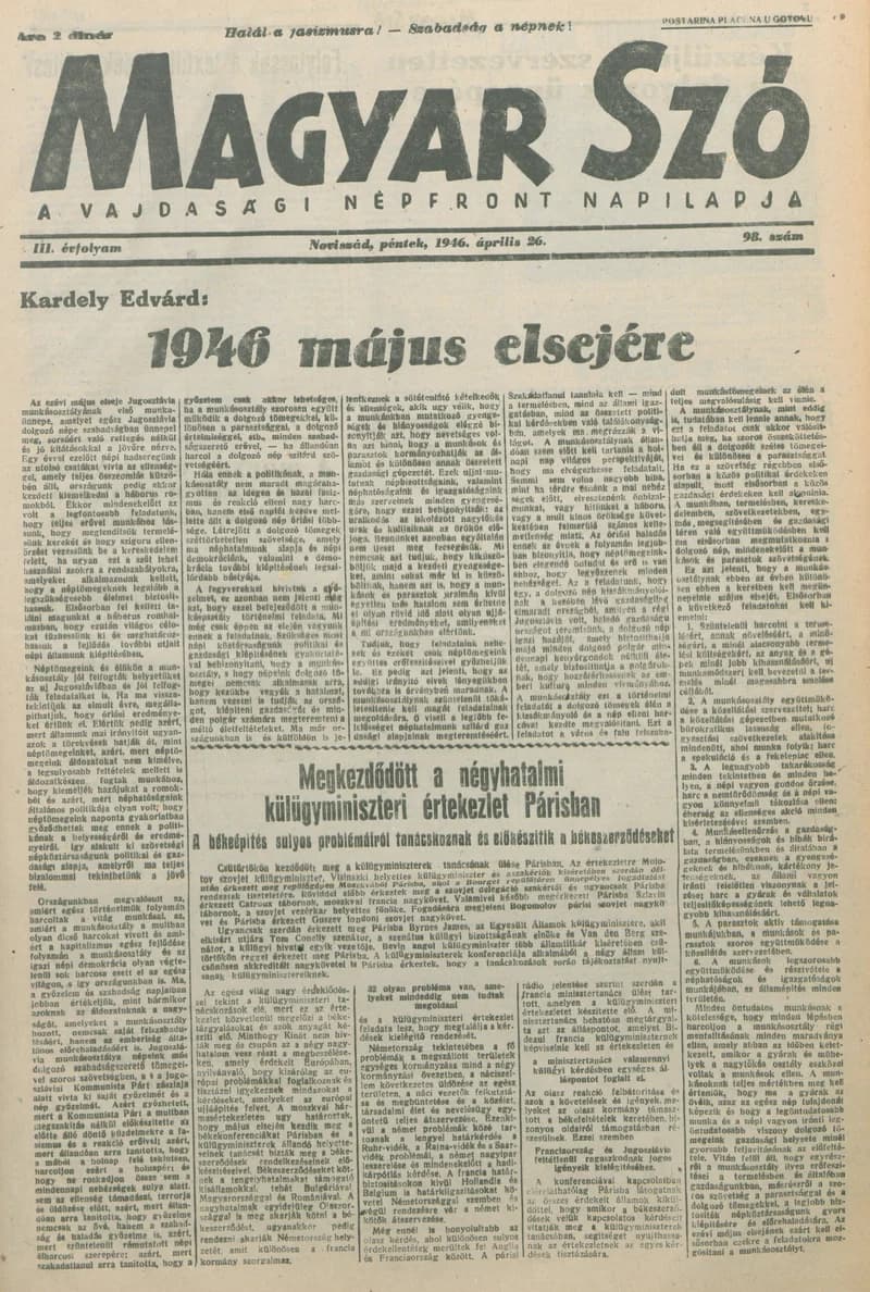 Magyar Szó, 3. évf. 1946. április 26. 98. sz. 1–6. oldal