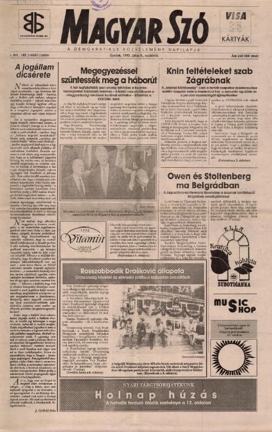 Magyar Szó, 50. évf. 1993. július 8. 182. sz. 1–16. oldal