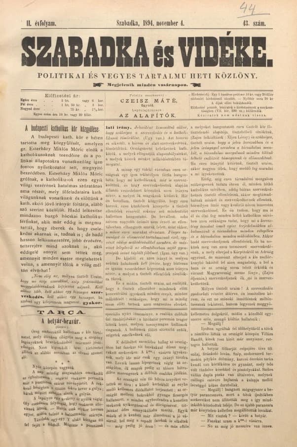 Szabadka és vidéke II, 2. évf. 1894. november 4. 44. sz.