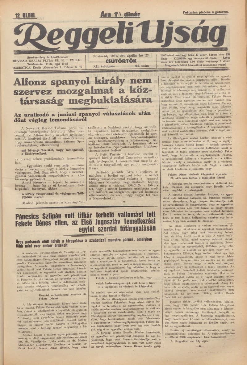Reggeli Újság, 12. évf. 1931. április 23. 94. sz.