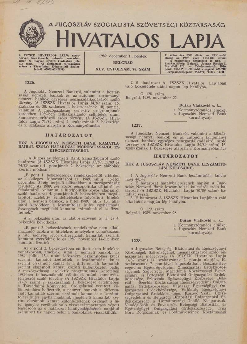 A Jugoszláv Szocialista Szövetségi Köztársaság Hivatalos Lapja, 45. évf. 1989. december 1. 78. sz. 1977–1980. oldal