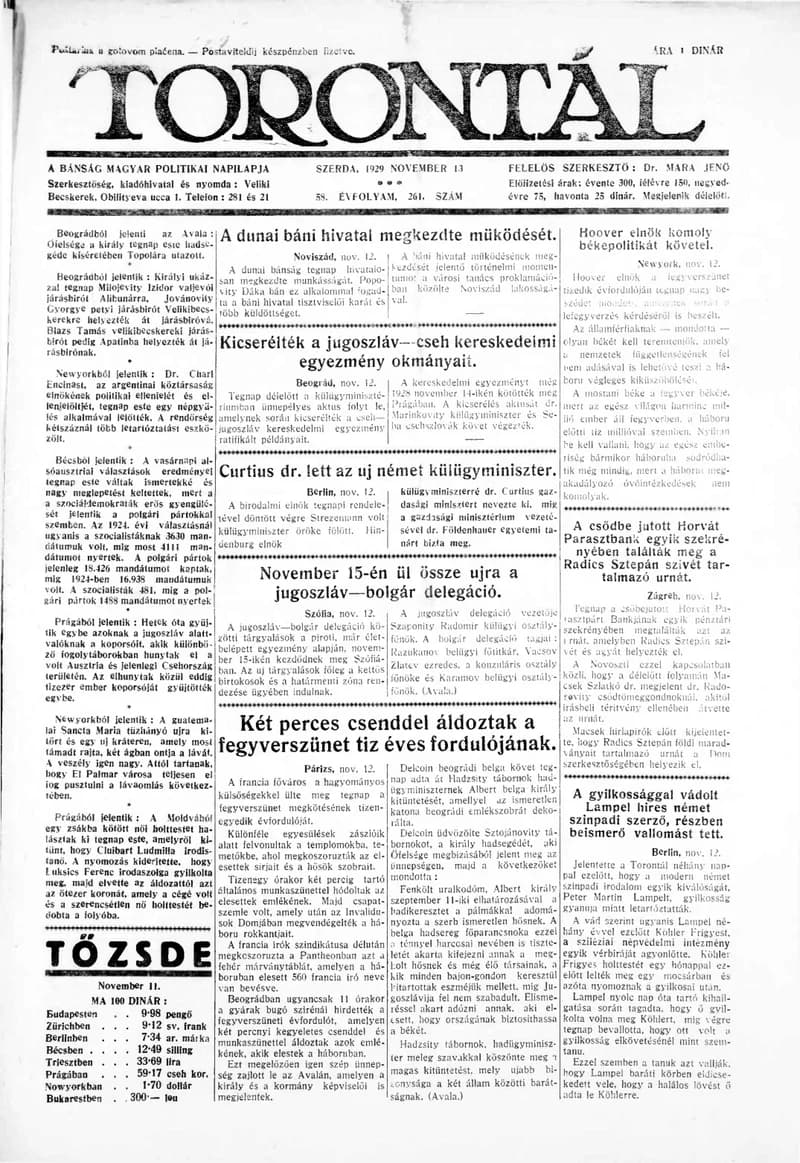 Torontál, 58. évf. 1929. november 13. 261. sz.