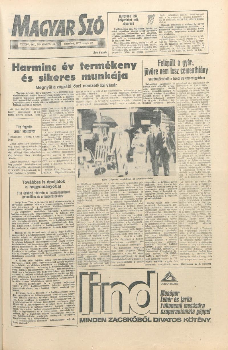 Magyar Szó, 34. évf. 1977. szeptember 10. 249. sz.