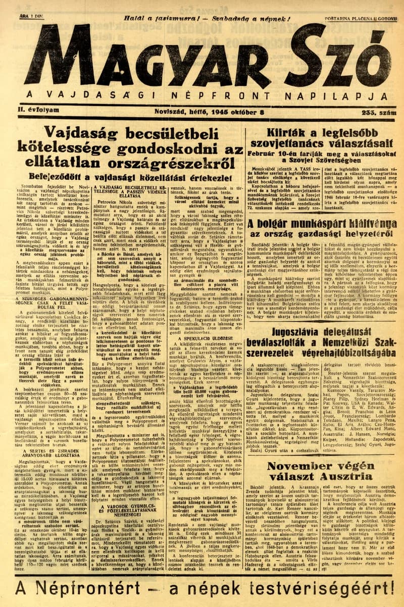 Magyar Szó, 2. évf. 1945. október 8. 233. sz. 1–4. oldal