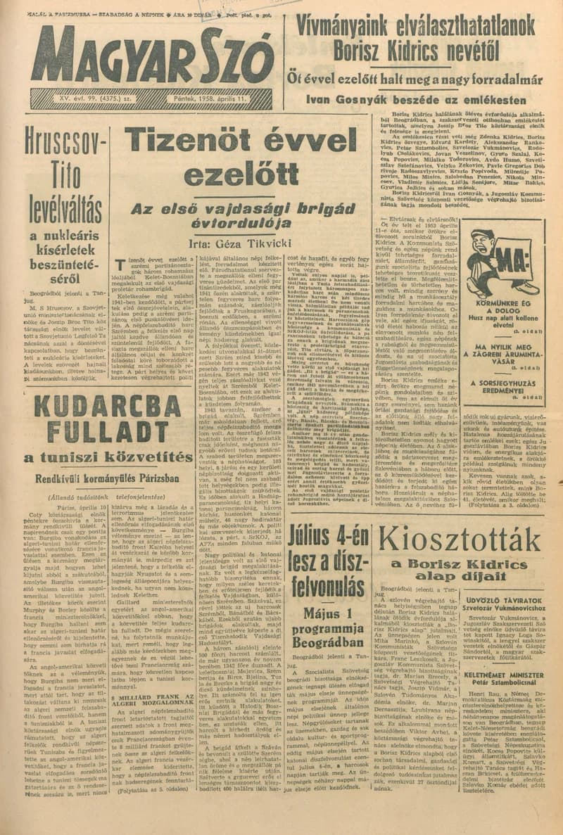 Magyar Szó, 15. évf. 1958. április 11. 99. sz. 1–12. oldal