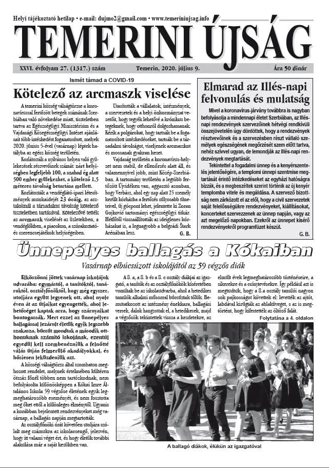 Temerini Újság, 26. évf. 2020. július 9. 27. sz.