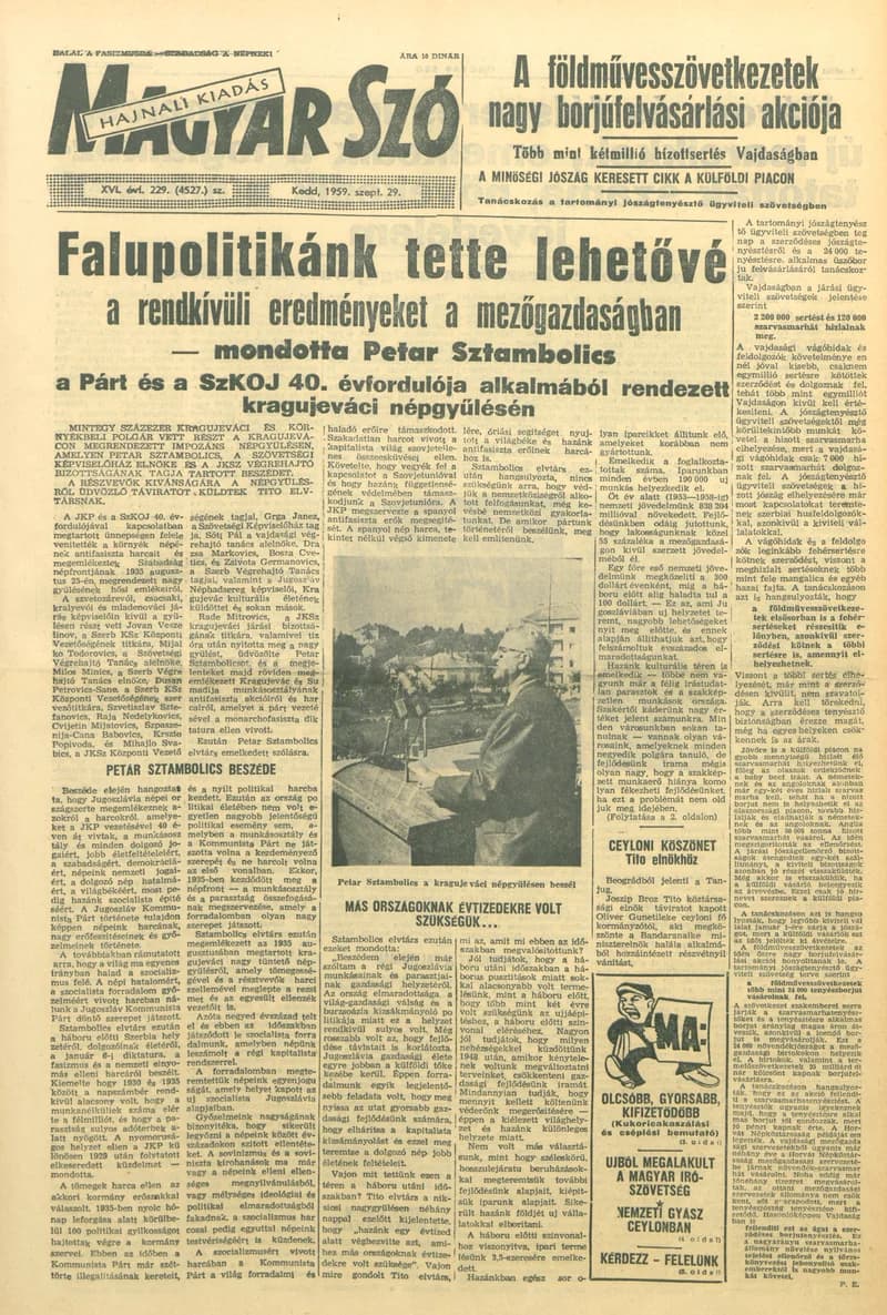 Magyar Szó, 16. évf. 1959. szeptember 29. 229. sz. 1–20. oldal