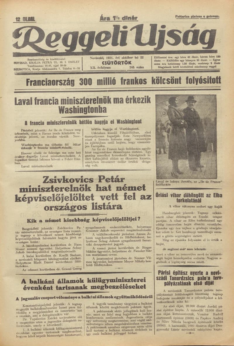 Reggeli Újság, 12. évf. 1931. október 22. 248. sz.