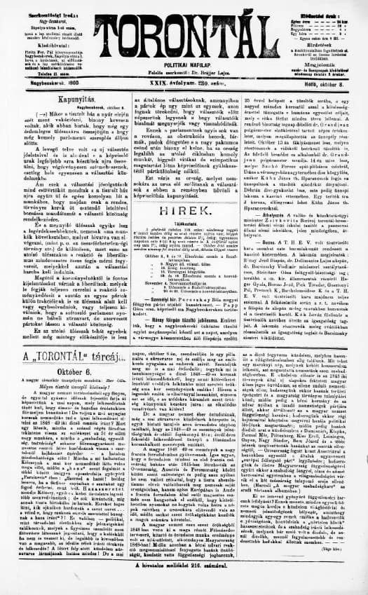 Torontál, 29. évf. 1900. október 8. 230. sz.
