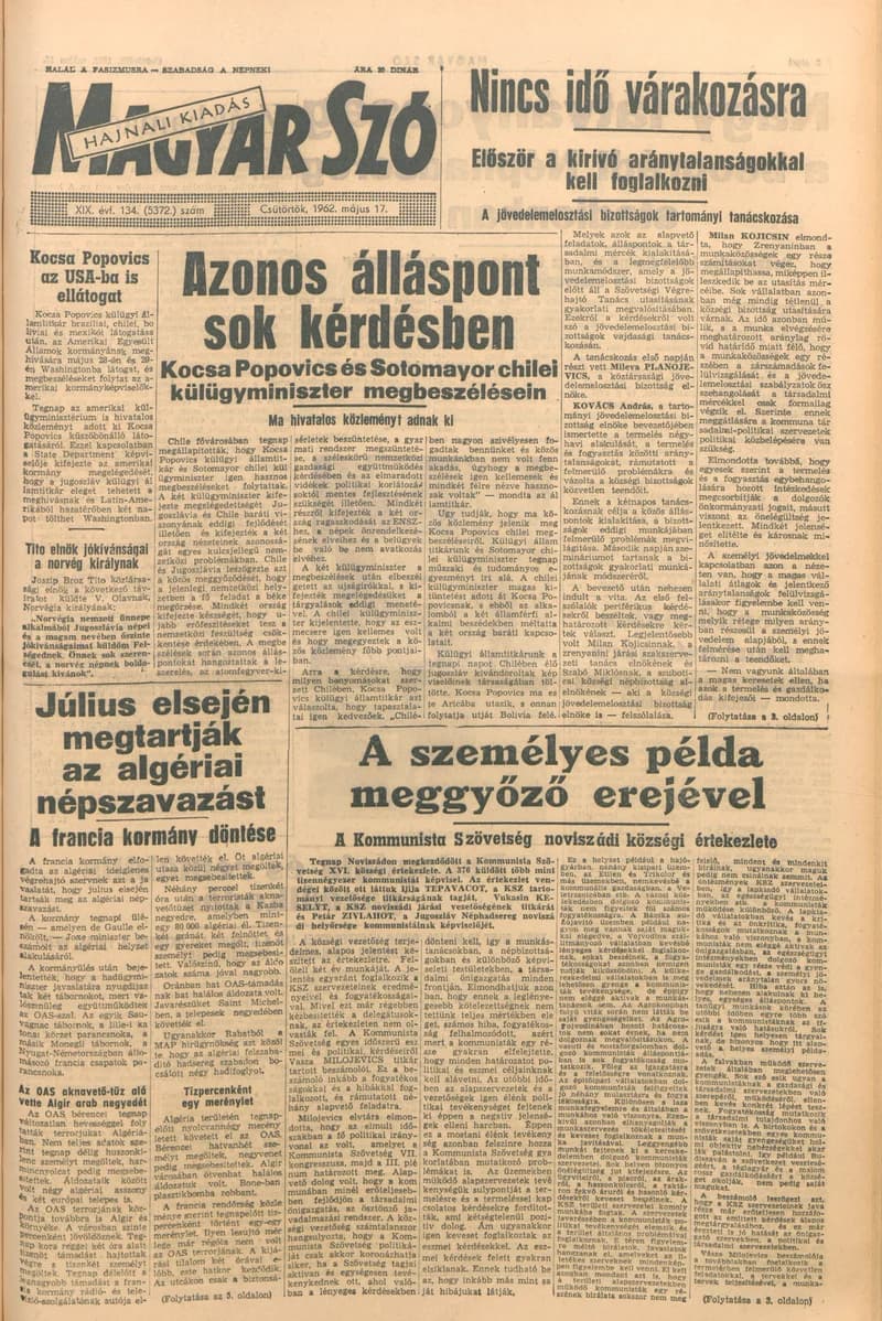Magyar Szó, 19. évf. 1962. május 17. 134. sz.