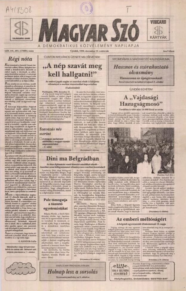 Magyar Szó, 53. évf. 1996. december 12. 291. sz. 1–16. oldal
