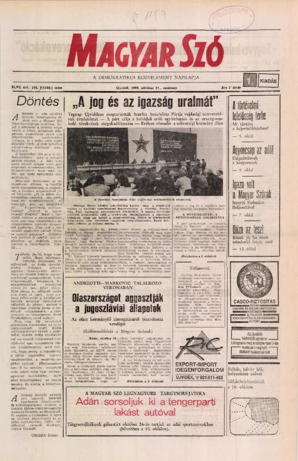 Magyar Szó, 47. évf. 1990. október 21. 290. sz. 1–32. oldal