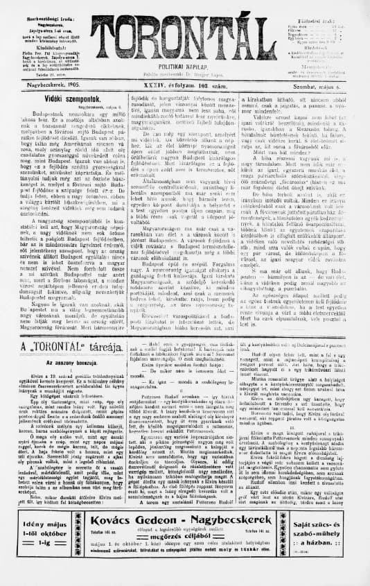 Torontál, 34. évf. 1905. május 6. 103. sz.