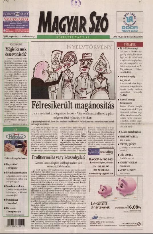 Magyar Szó, 66. évf. 2009. szeptember 5. – 6. 207. sz. 1–24. oldal