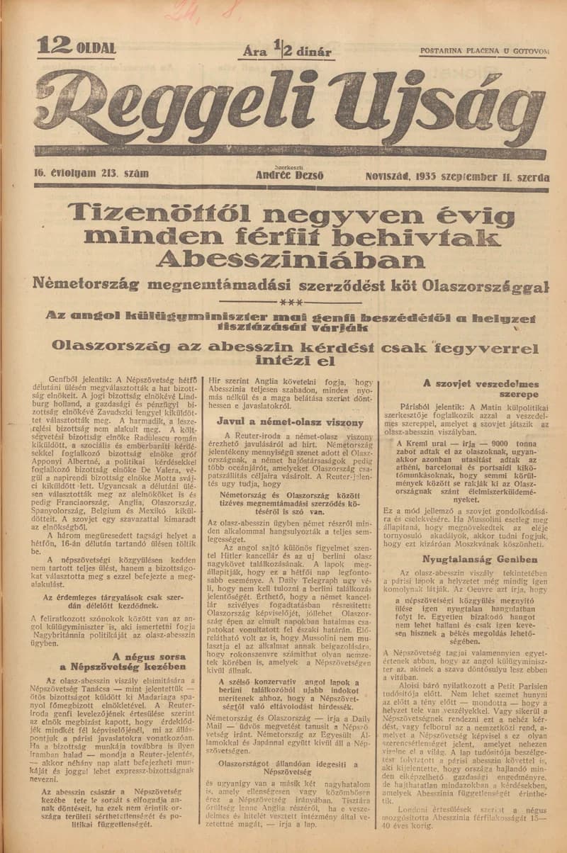 Reggeli Újság, 16. évf. 1935. szeptember 11. 213. sz.