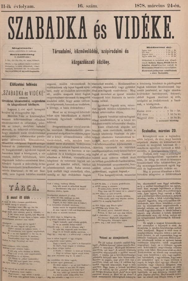 Szabadka és vidéke, 2. évf. 1878. március 24. 16. sz.