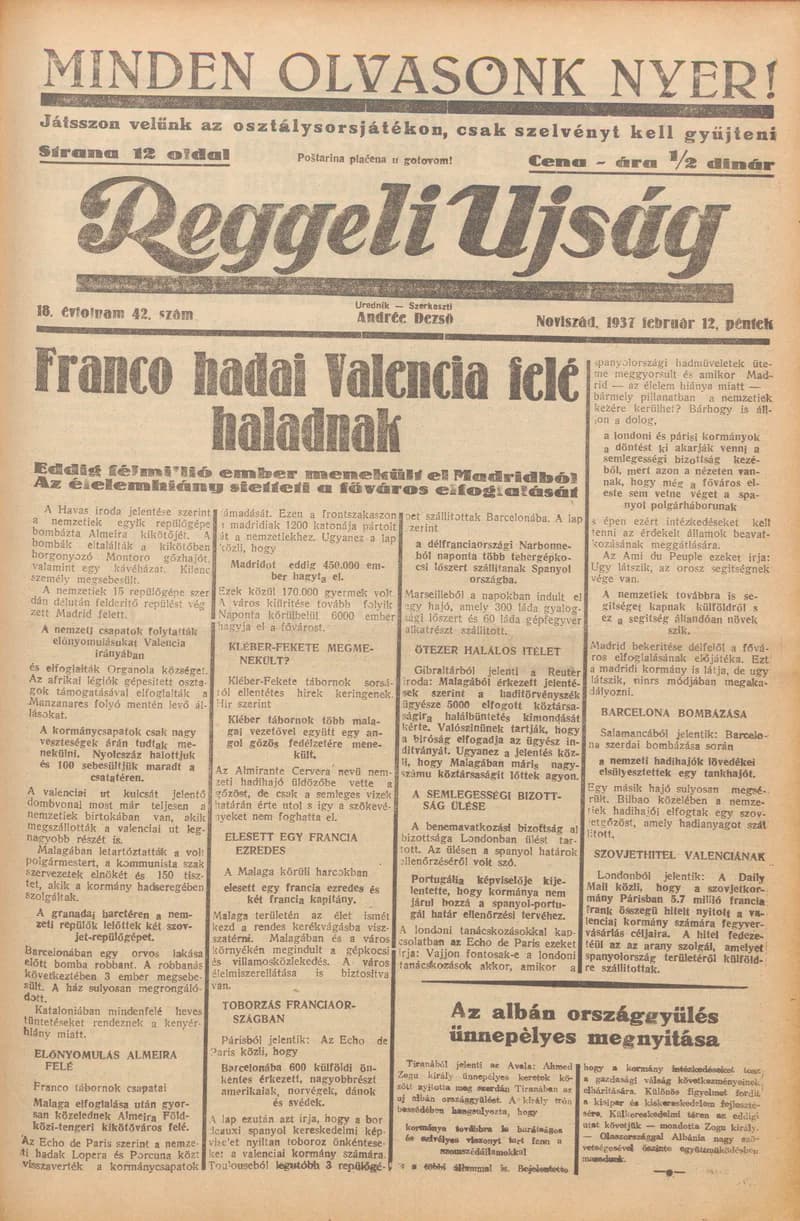 Reggeli Újság, 18. évf. 1937. február 12. 42. sz.