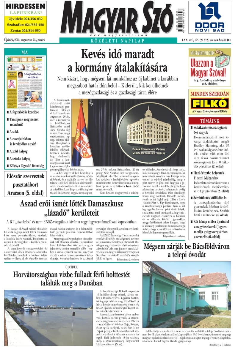 Magyar Szó, 70. évf. 2013. augusztus 23. 195. sz. 1–16. oldal