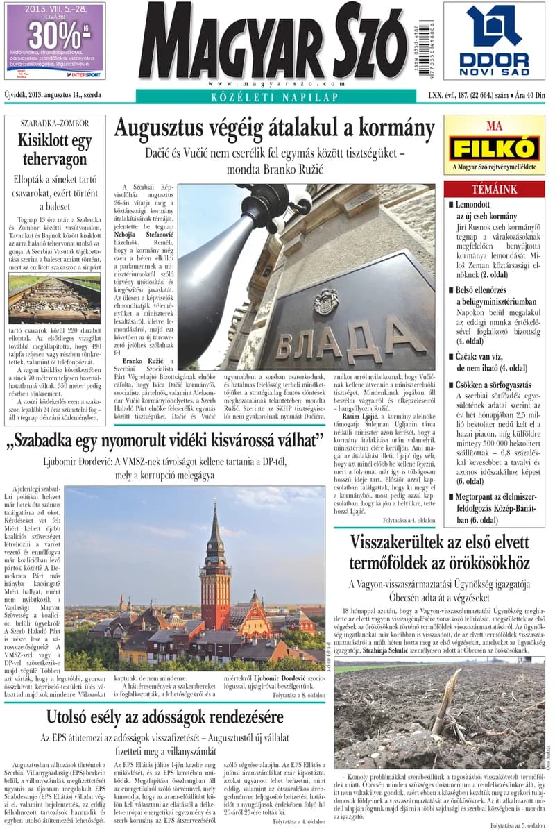 Magyar Szó, 70. évf. 2013. augusztus 14. 187. sz. 1–20. oldal
