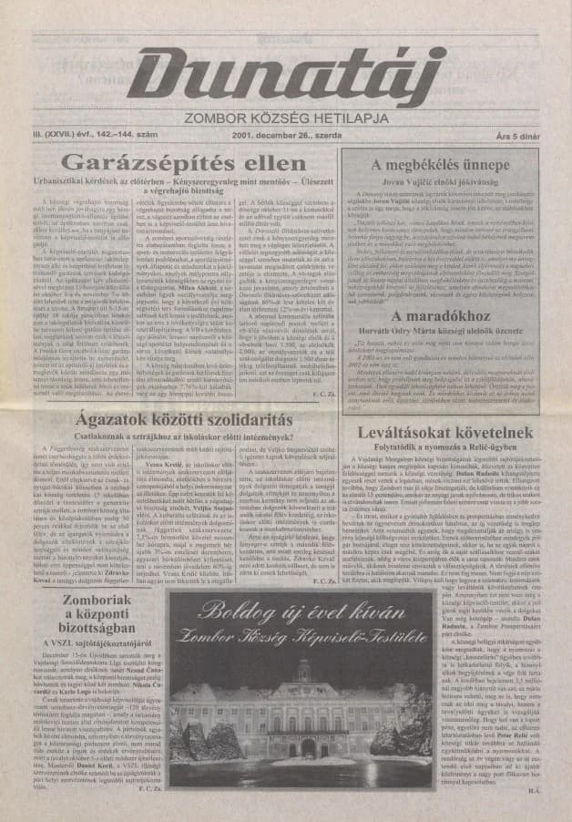 Dunatáj, 3. évf. 2001. december 26. 142–144. sz.