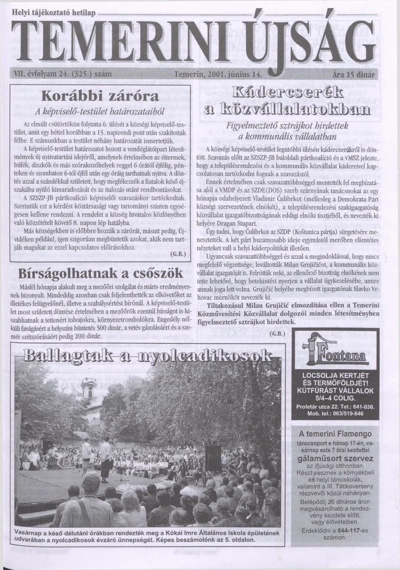 Temerini Újság, 7. évf. 2001. június 14. 24. sz.