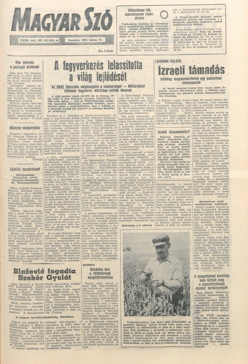Magyar Szó, 35. évf. 1978. június 10. 157. sz. 1–20. oldal